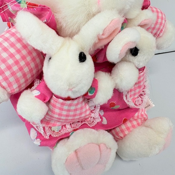 KellyToy PlayPet White Bunny Baby ~14" Pink Gingham Kuddle Me Easter Rabbit - Picture 4 of 9